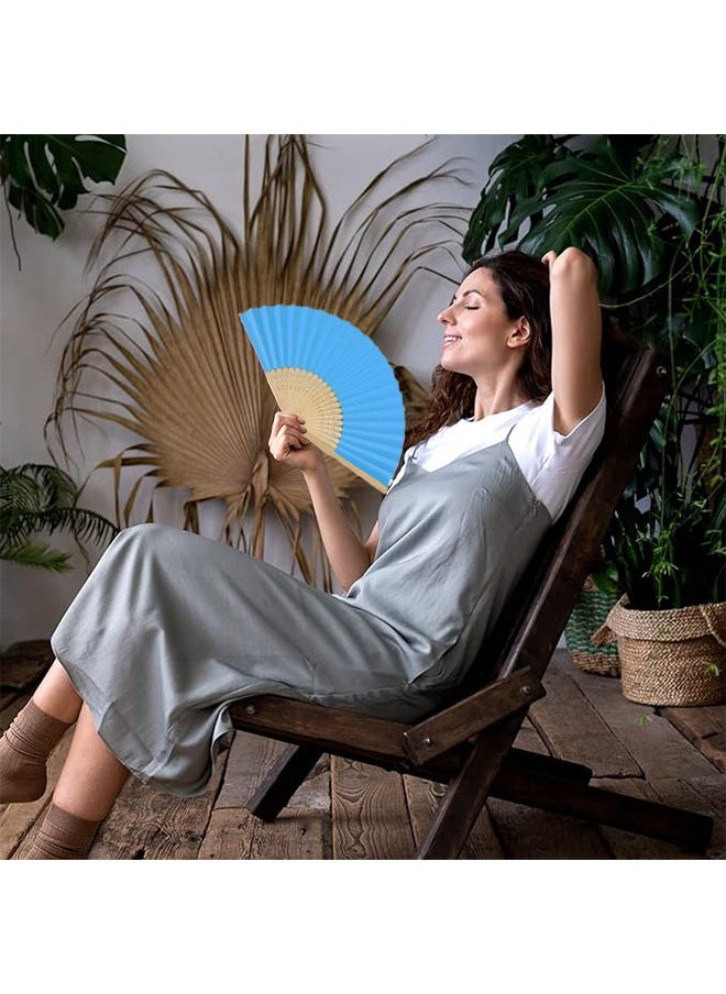 Ocean Paper Folding Fans, Chinese Bamboo Paper Pocket Fan, Vintage Handheld Fan, Handmade DIY Folding Fan for Wedding Gift, Party, DIY, Home Decoration, Blue  - Image 5