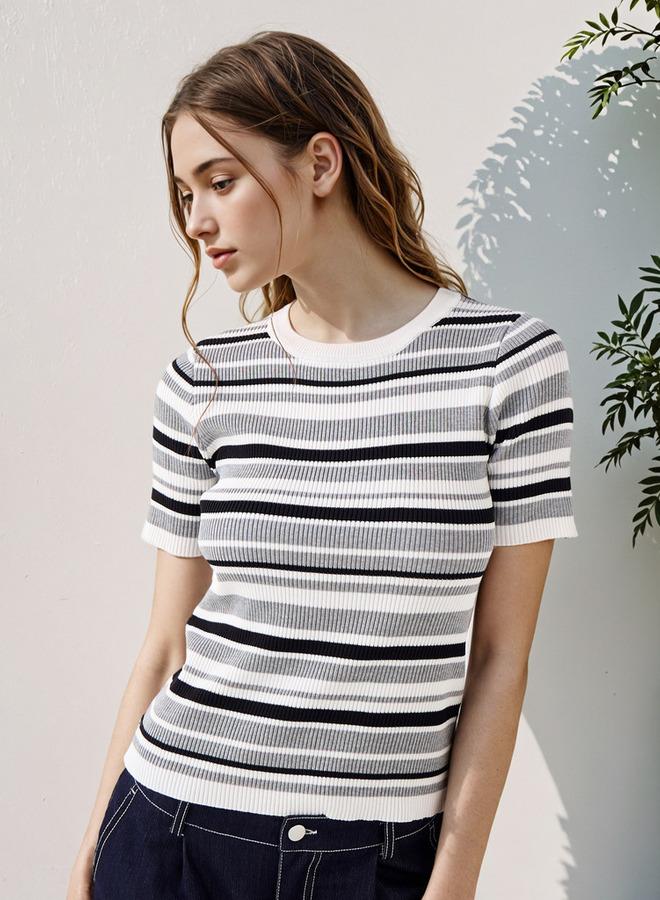 تواكستريمز تيشيرت بياقة دائرية مخطط من تو إكستريمز - Image 1