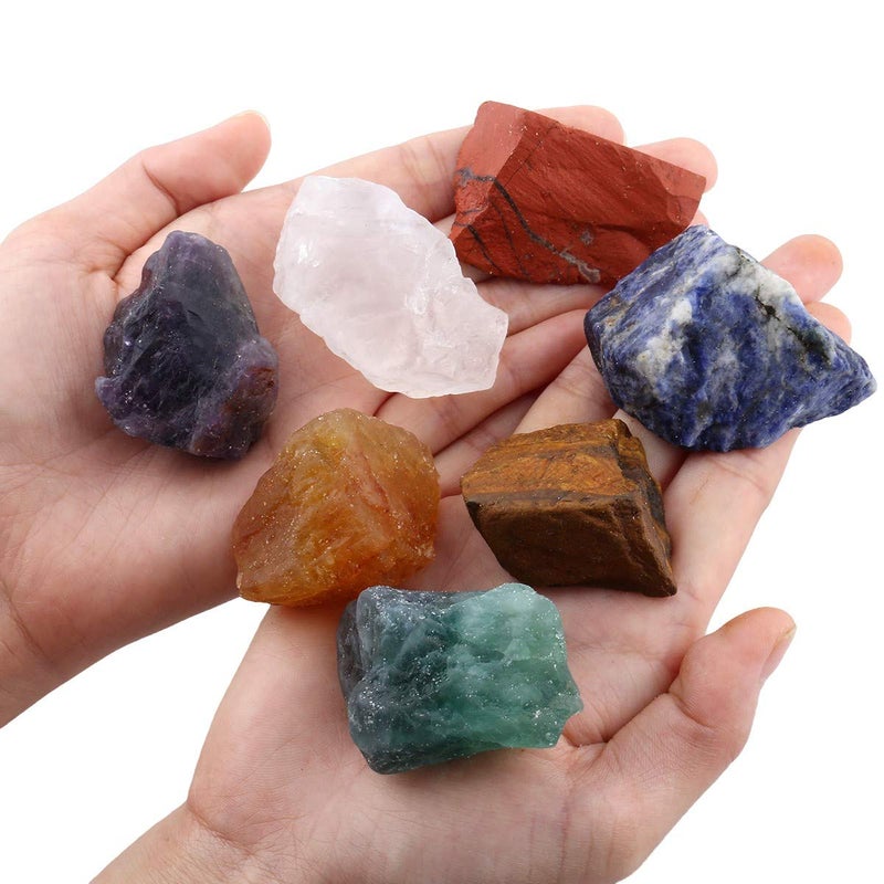 SUNYIK 7 Chakra Stones Set, Natural Rough Raw Stone for Tumbling,Cabbing,Crystal Healing Kits - Image 1