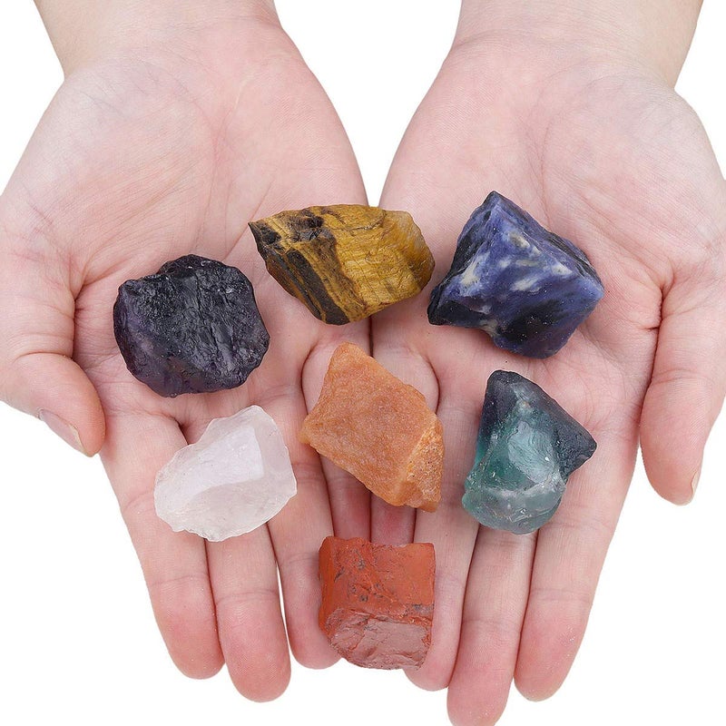 SUNYIK 7 Chakra Stones Set, Natural Rough Raw Stone for Tumbling,Cabbing,Crystal Healing Kits - Image 2