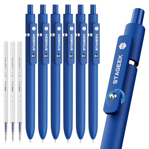 STAGEEK Blue Gel Pens GX3, 6Pcs Quick Dry Blue Ink Pens with 3 Extra Refills, Fine Point Retractable Smooth Writing Pens for Journaling, Office, Note Taking, School Supplies, Nurse Aesthetic(Blue) - Image 1