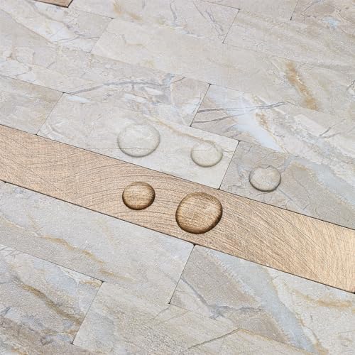 DICOFUN Peel and Stick Backsplash Tile, PVC Mixed Metal Stick on Backsplash Tiles for Kitchen and Bathroom (10, Light Brown & Metal Gold) - Image 3