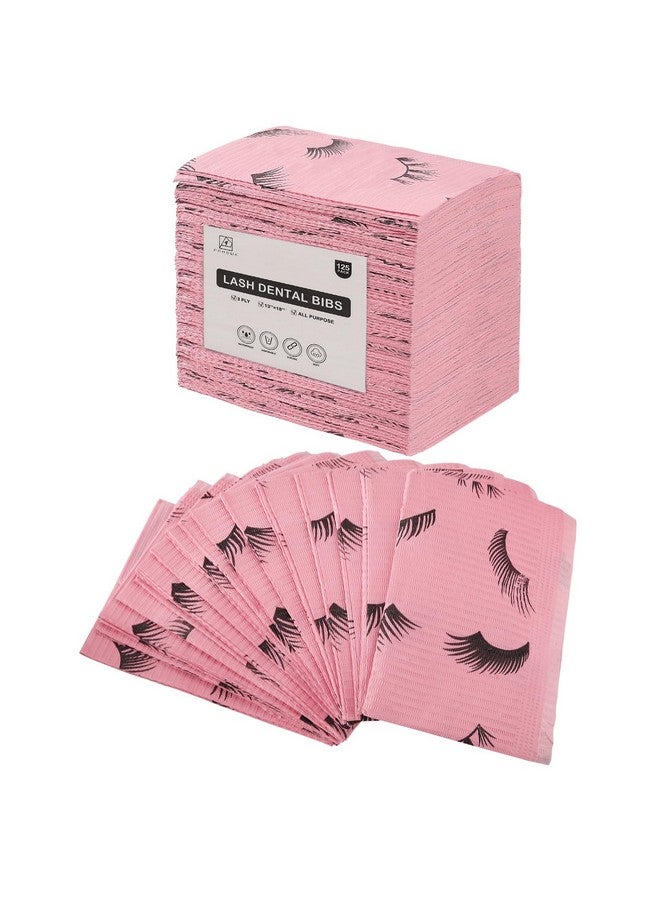 PRASNE PRASNE Lashing Dental Bibs Disposable Pack of 125, Lash Pillow Cover of Lash Supplies, Pink 3-Ply Paper Poly Waterproof Towels, 13” x 18”, Black Eyelash Printed - Image 1