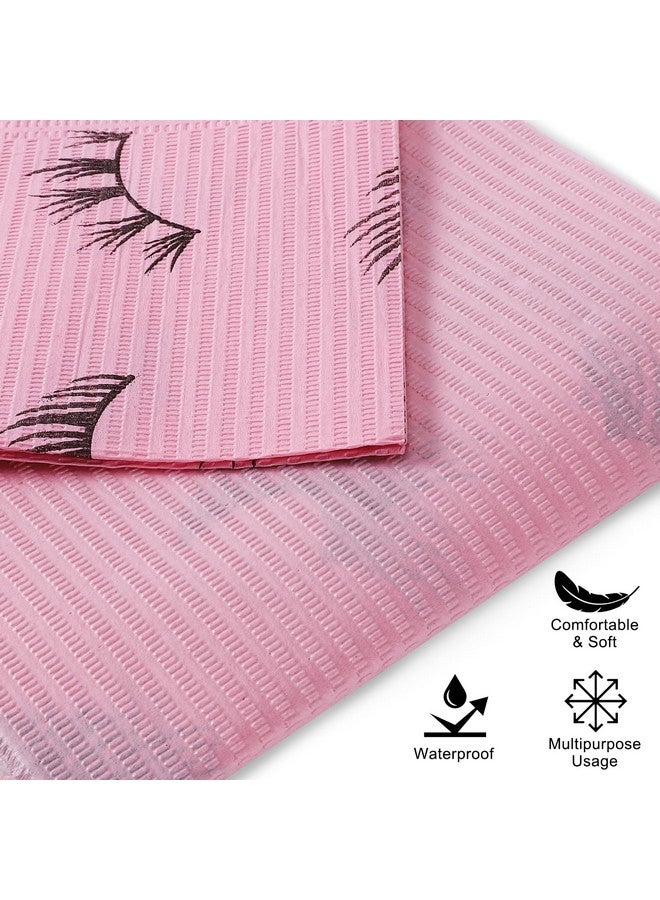 PRASNE PRASNE Lashing Dental Bibs Disposable Pack of 125, Lash Pillow Cover of Lash Supplies, Pink 3-Ply Paper Poly Waterproof Towels, 13” x 18”, Black Eyelash Printed - Image 5