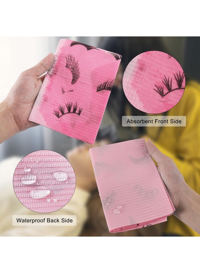 PRASNE PRASNE Lashing Dental Bibs Disposable Pack of 125, Lash Pillow Cover of Lash Supplies, Pink 3-Ply Paper Poly Waterproof Towels, 13” x 18”, Black Eyelash Printed - Image 4