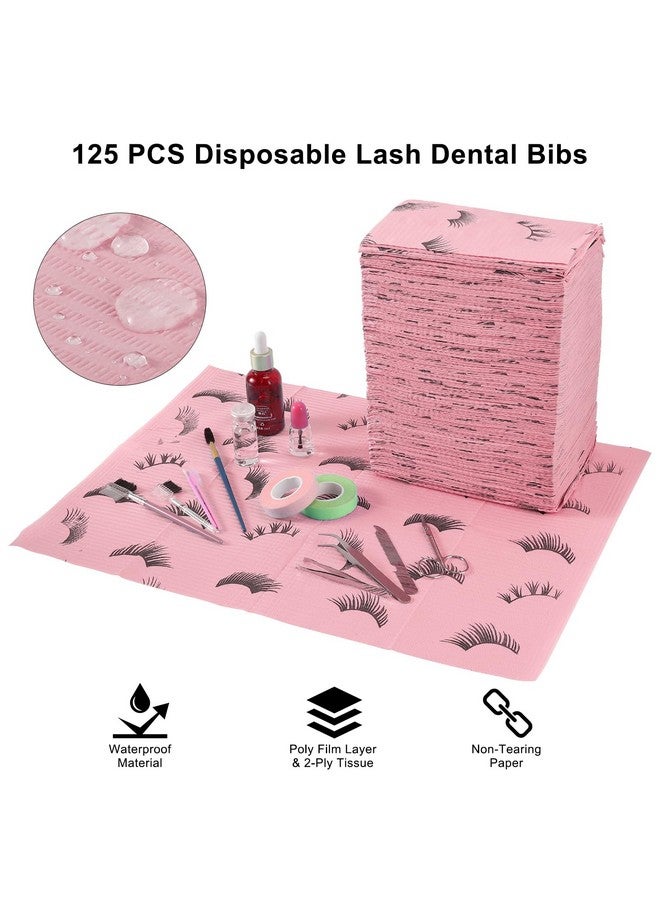 PRASNE PRASNE Lashing Dental Bibs Disposable Pack of 125, Lash Pillow Cover of Lash Supplies, Pink 3-Ply Paper Poly Waterproof Towels, 13” x 18”, Black Eyelash Printed - Image 3