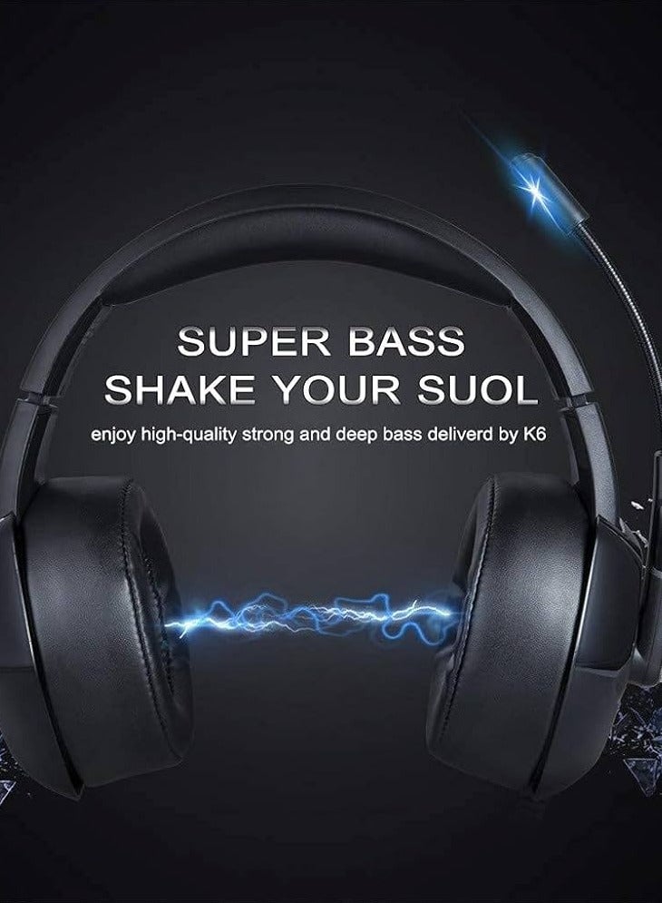 أونيكوما سماعة رأس Onikuma K6 RGB للألعاب بخاصية إلغاء الضوضاء، وأغطية أذن ناعمة للتنفس، لأجهزة PS4، وأجهزة الكمبيوتر، وXbox، وNintendo Switch - أسود - Image 2