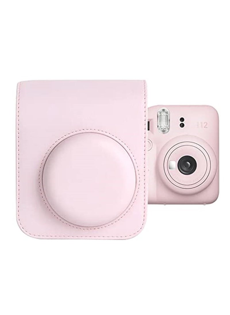 Generic - Carrying Case for Fujifilm Instax Mini12 Instant Camera leather Protective Cover with Adjustable Shoulder Strap (Pink) - Image 1