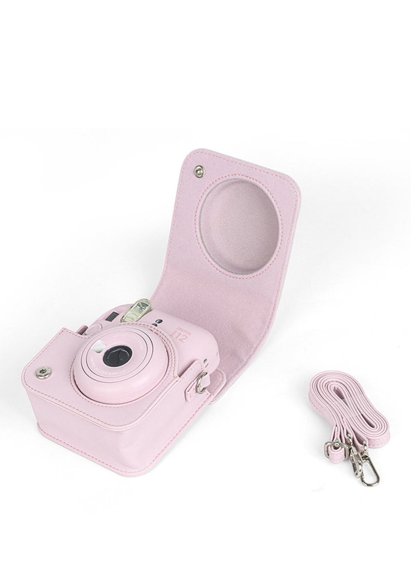 Generic - Carrying Case for Fujifilm Instax Mini12 Instant Camera leather Protective Cover with Adjustable Shoulder Strap (Pink) - Image 1