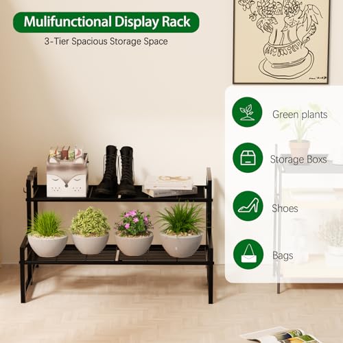 Garden 4 you 2 Tier Metal Plant Stand Outdoor Indoor Waterproof, Stackable Heavy Duty Tall Plant Shelf Flower Pot Holder for Garden, Display Rack, Black - Image 4