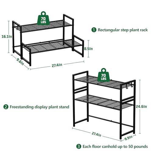 Garden 4 you 2 Tier Metal Plant Stand Outdoor Indoor Waterproof, Stackable Heavy Duty Tall Plant Shelf Flower Pot Holder for Garden, Display Rack, Black - Image 3