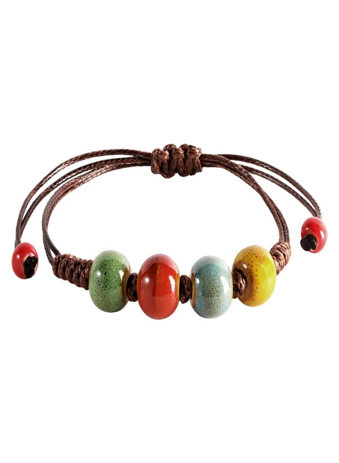 MINACHI Bohemian Colorful Ceramic Bead Adjustable Leather Bracelet, Boho Hippie Summer Jewelry Gift for Women (2) - Image 1