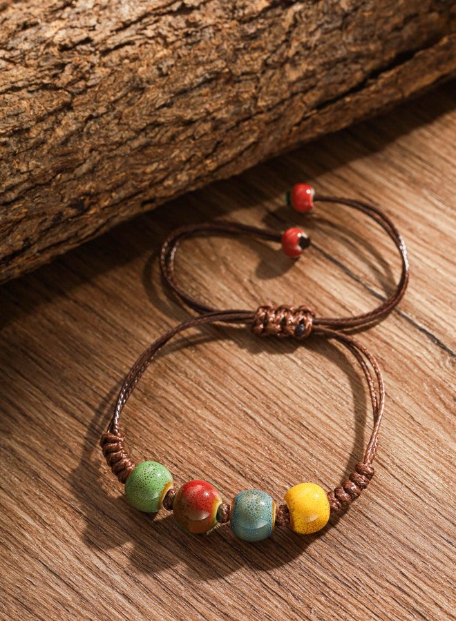 MINACHI Bohemian Colorful Ceramic Bead Adjustable Leather Bracelet, Boho Hippie Summer Jewelry Gift for Women (2) - Image 4