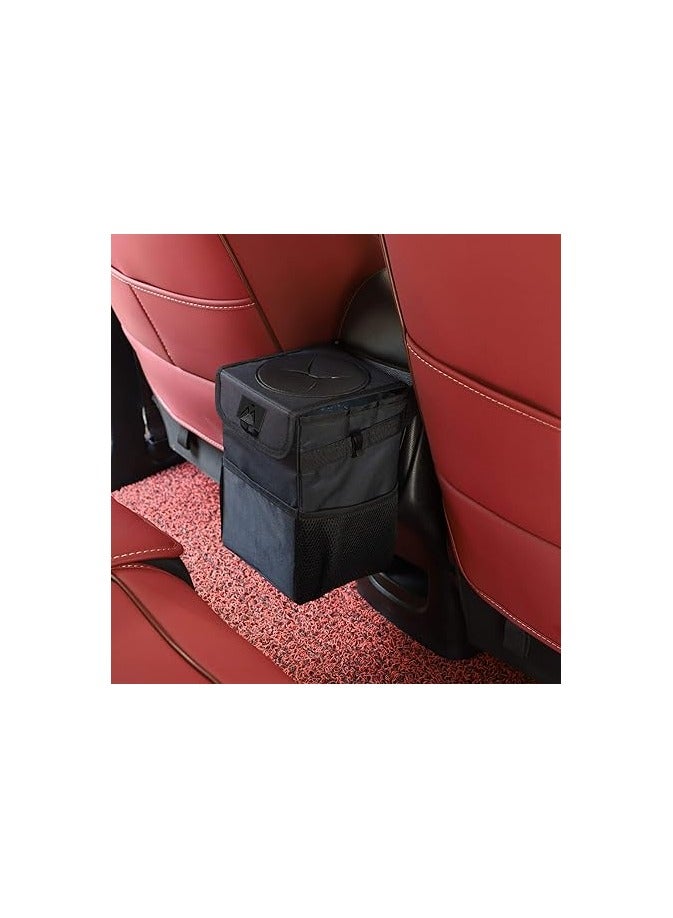 general Car Trash Can with Lid, Car Trash Bag Automotive Garbage Can, Vehicle Trash Bin Container for Car with Storage Pockets - Image 1