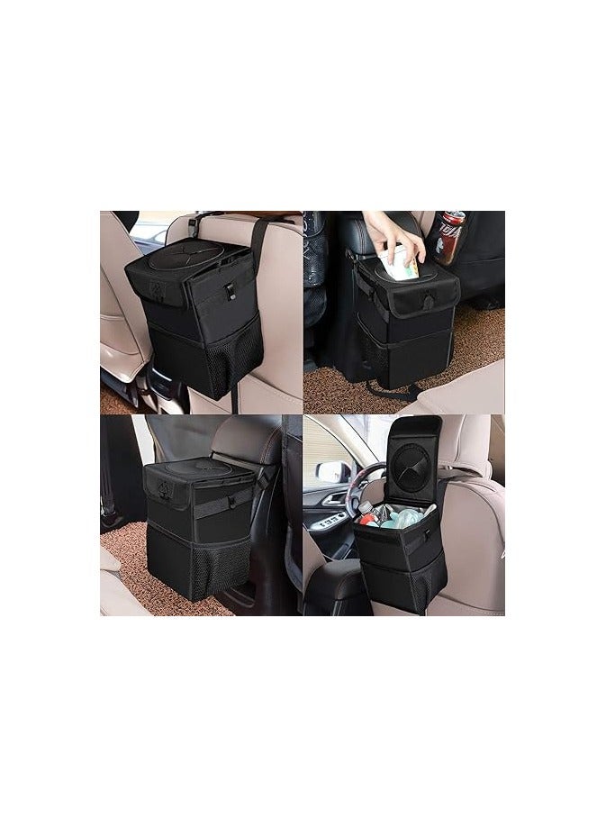 general Car Trash Can with Lid, Car Trash Bag Automotive Garbage Can, Vehicle Trash Bin Container for Car with Storage Pockets - Image 2