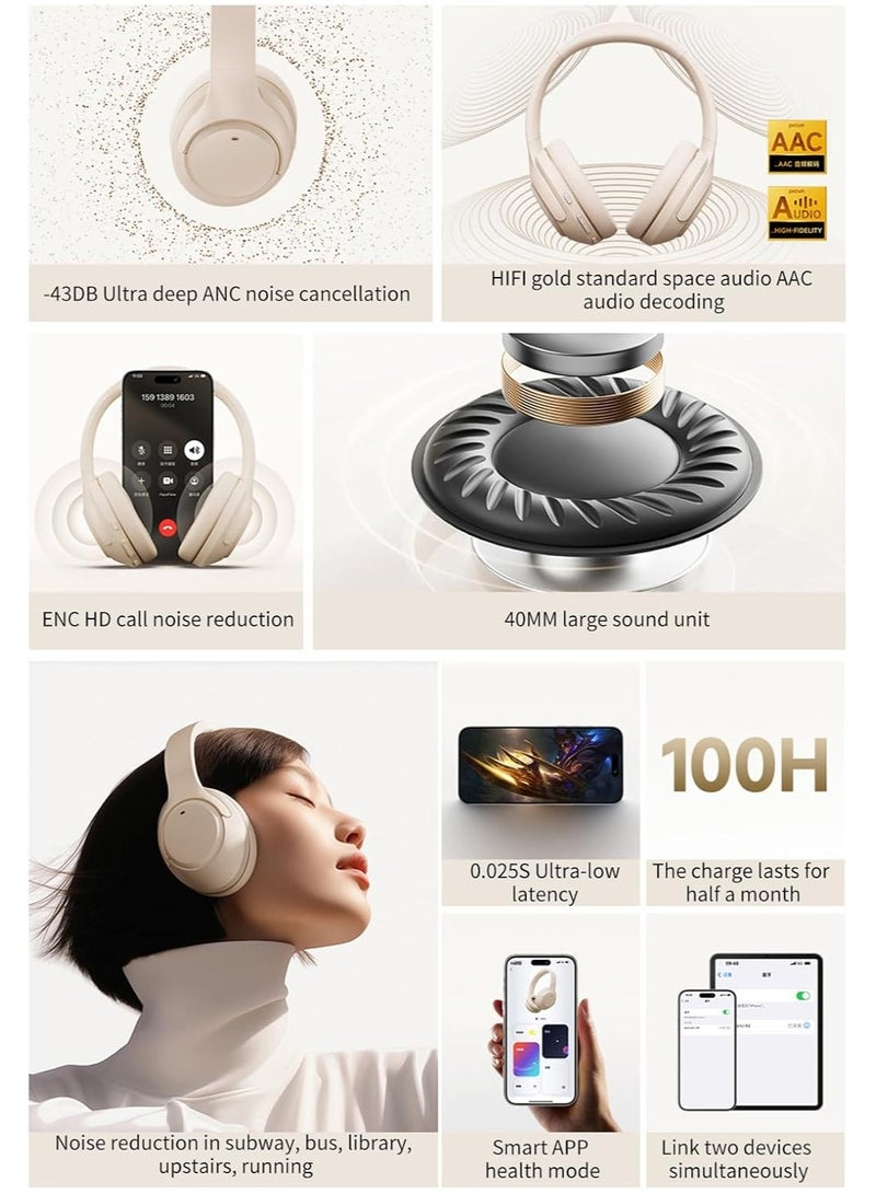 Picun Over Ear Headphones Upgraded Bluetooth V5.3 HiFi Stereo Enclosed Deep Bass No Delay Lightweight 40mm HD Driver Unit 46H Playback/Calling Noise-Canceling - Image 5