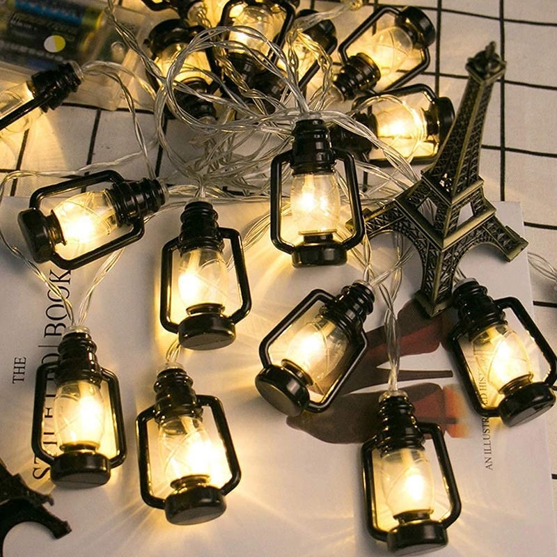 Lexton Lexton Lantern 10 LED String Lights for Home Decoration 2 Meter Black Hanging Lantern Light Battery Powered Decorative Light for Diwali Party Christmas Dcor Warm WhitePack of 1  - Image 2