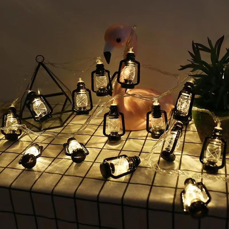 Lexton Lexton Lantern 10 LED String Lights for Home Decoration 2 Meter Black Hanging Lantern Light Battery Powered Decorative Light for Diwali Party Christmas Dcor Warm WhitePack of 1  - Image 5