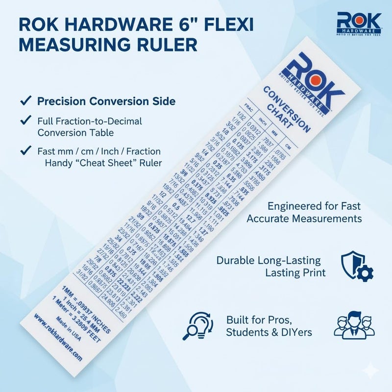 ROK 50 Pack Hardware Measuring Plastic Flexi 6" Easy Read 15 cm English Metric 150 mm Ruler Converter, ROKRULER - Image 4