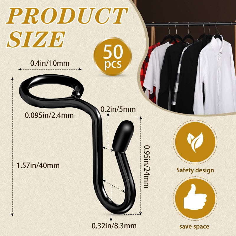 سراتي 50 قطعة ملابس شماعات شماعات السنانير السنانير شماعات المعادن السنانير السنانير شماعات شماعات مخملية شماعات البلاستيك الخزانة الخشبية توفير مساحة (أسود 50 قطعة) - Image 2