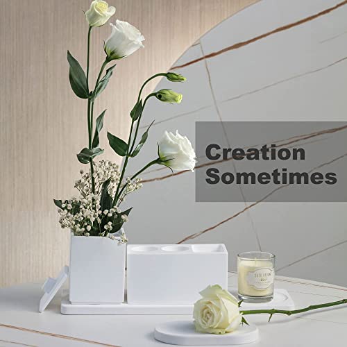 AUSAULAC Ceramic Toothbrush Holders for Bathrooms, White Bathroom Accessories Diatomite, Electric Toothbrush Holder Countertop with Toothbrush Holders, Soap Dish Set - Image 3