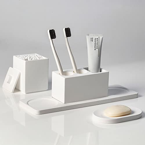 AUSAULAC Ceramic Toothbrush Holders for Bathrooms, White Bathroom Accessories Diatomite, Electric Toothbrush Holder Countertop with Toothbrush Holders, Soap Dish Set - Image 5