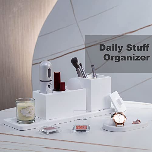 AUSAULAC Ceramic Toothbrush Holders for Bathrooms, White Bathroom Accessories Diatomite, Electric Toothbrush Holder Countertop with Toothbrush Holders, Soap Dish Set - Image 2