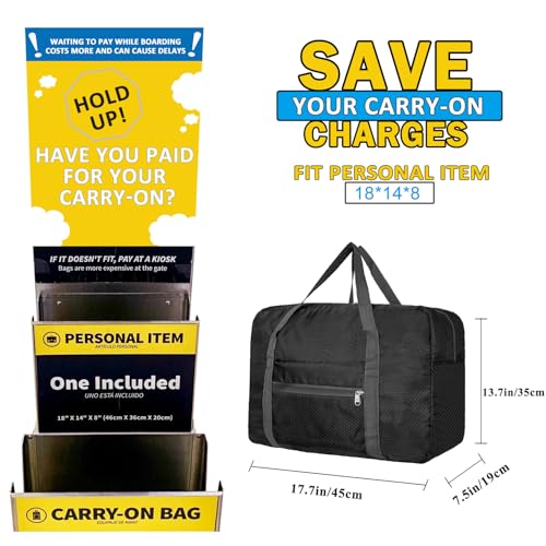 Beurlike For Spirit Airlines Personal Item Bag 18x14x8 Foldable Carry on Bags for Airplanes Travel Duffel Bags for Women and MenBlack - Image 3