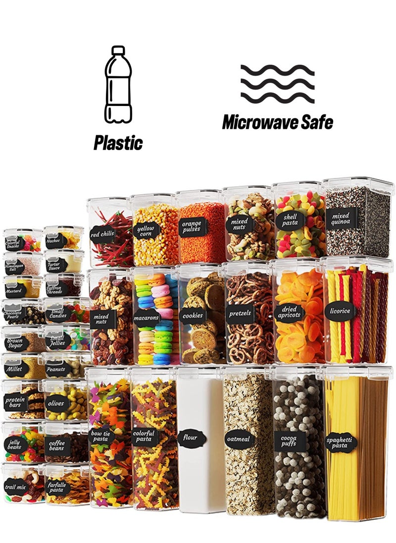 Arabest 36 Pack Cereal & Dry Food Storage Containers,Stackable Boxes Containers for Kitchen Food,Airtight Plastic Kitchen Storage Organizer for Sugar, Snack, Baking Supplies  - Image 1