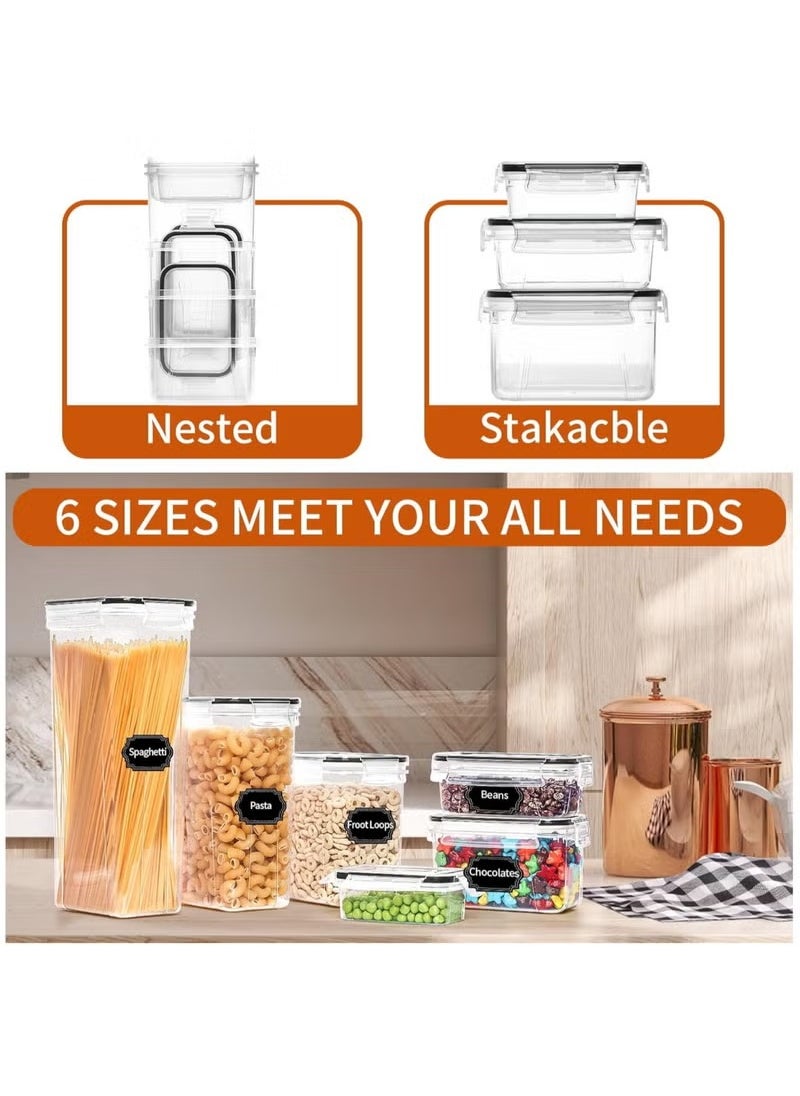 Arabest Airtight Food Storage Containers,36 Pack Cereal & Dry Food Storage Containers,BPA-Free,Stackable Boxes Containers for Kitchen,Clear Plastic Kitchen and Pantry Organization Set,Plastic Kitchen Storage Organizer for Sugar, Snack, Baking Supplies,Including Labels,Marker Pen and Spoon(6 Sizes)  - Image 3