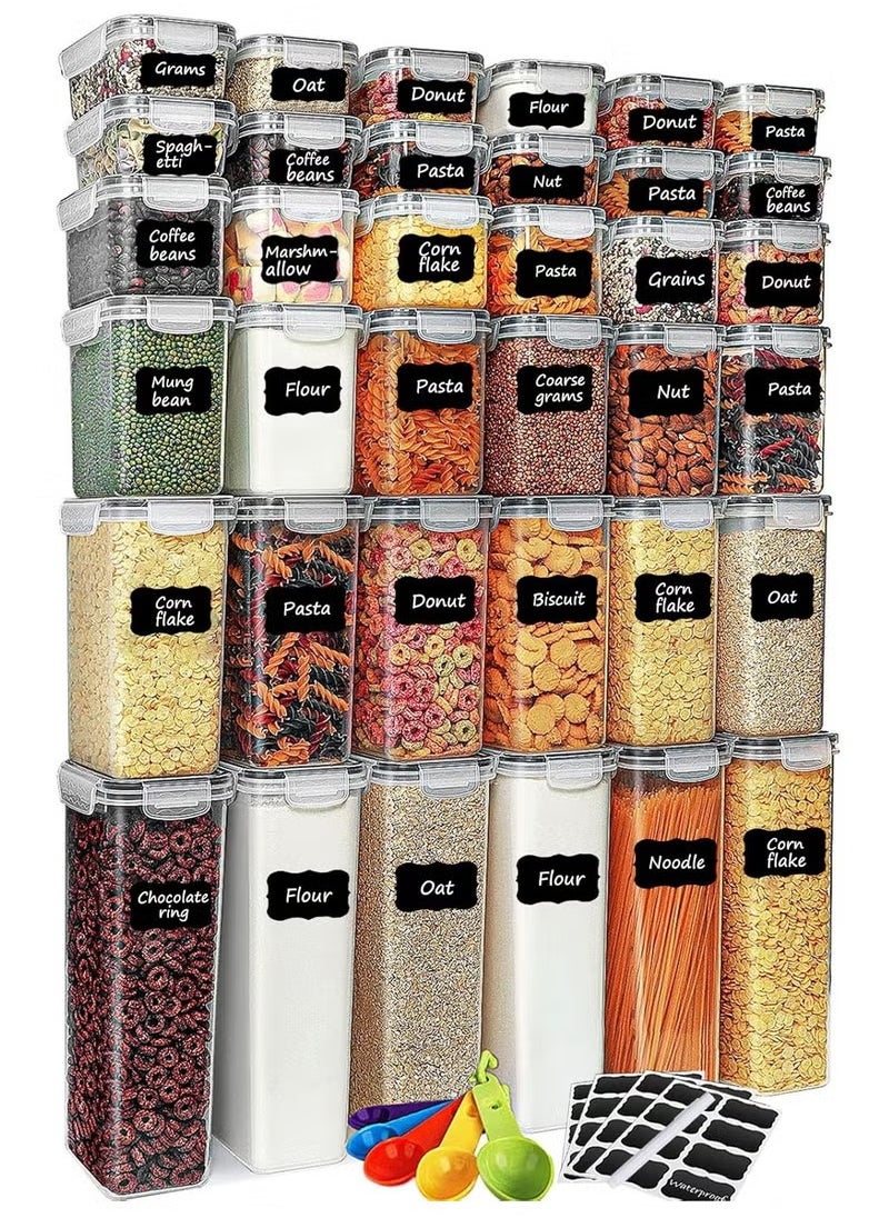 Arabest Airtight Food Storage Containers,36 Pack Cereal & Dry Food Storage Containers,BPA-Free,Stackable Boxes Containers for Kitchen,Clear Plastic Kitchen and Pantry Organization Set,Plastic Kitchen Storage Organizer for Sugar, Snack, Baking Supplies,Including Labels,Marker Pen and Spoon(6 Sizes)  - Image 1