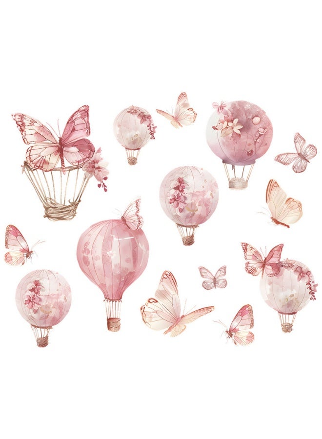 ملصقات جدارية على شكل بالون هواء ساخن وردي مع فراشات، ملصقات جدارية للفراشات والبالونات، ديكور فني قابل للتحريك DIY كبير، قابل للإزالة واللصق، مناسب للأطفال، الأولاد الصغار، الفتيات، ديكور غرفة اللعب وغرفة النوم. - Image 4