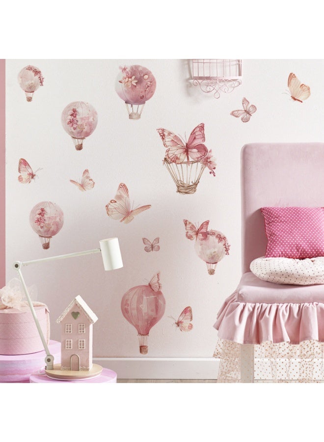 ملصقات جدارية على شكل بالون هواء ساخن وردي مع فراشات، ملصقات جدارية للفراشات والبالونات، ديكور فني قابل للتحريك DIY كبير، قابل للإزالة واللصق، مناسب للأطفال، الأولاد الصغار، الفتيات، ديكور غرفة اللعب وغرفة النوم. - Image 5