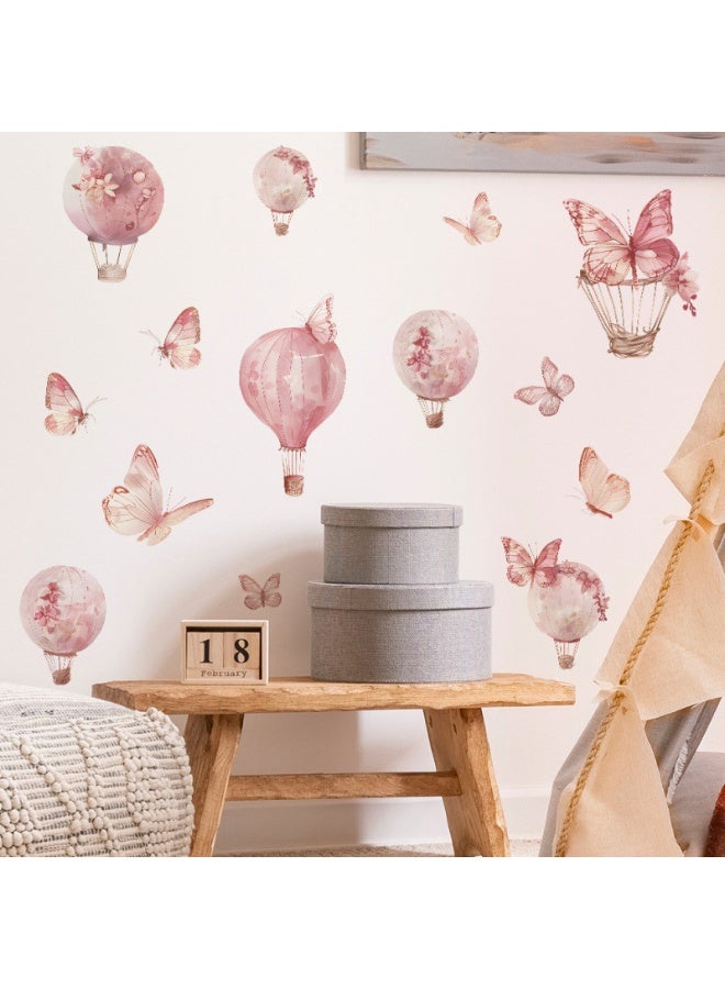ملصقات جدارية على شكل بالون هواء ساخن وردي مع فراشات، ملصقات جدارية للفراشات والبالونات، ديكور فني قابل للتحريك DIY كبير، قابل للإزالة واللصق، مناسب للأطفال، الأولاد الصغار، الفتيات، ديكور غرفة اللعب وغرفة النوم. - Image 3
