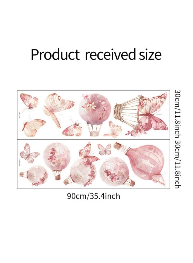ملصقات جدارية على شكل بالون هواء ساخن وردي مع فراشات، ملصقات جدارية للفراشات والبالونات، ديكور فني قابل للتحريك DIY كبير، قابل للإزالة واللصق، مناسب للأطفال، الأولاد الصغار، الفتيات، ديكور غرفة اللعب وغرفة النوم. - Image 2