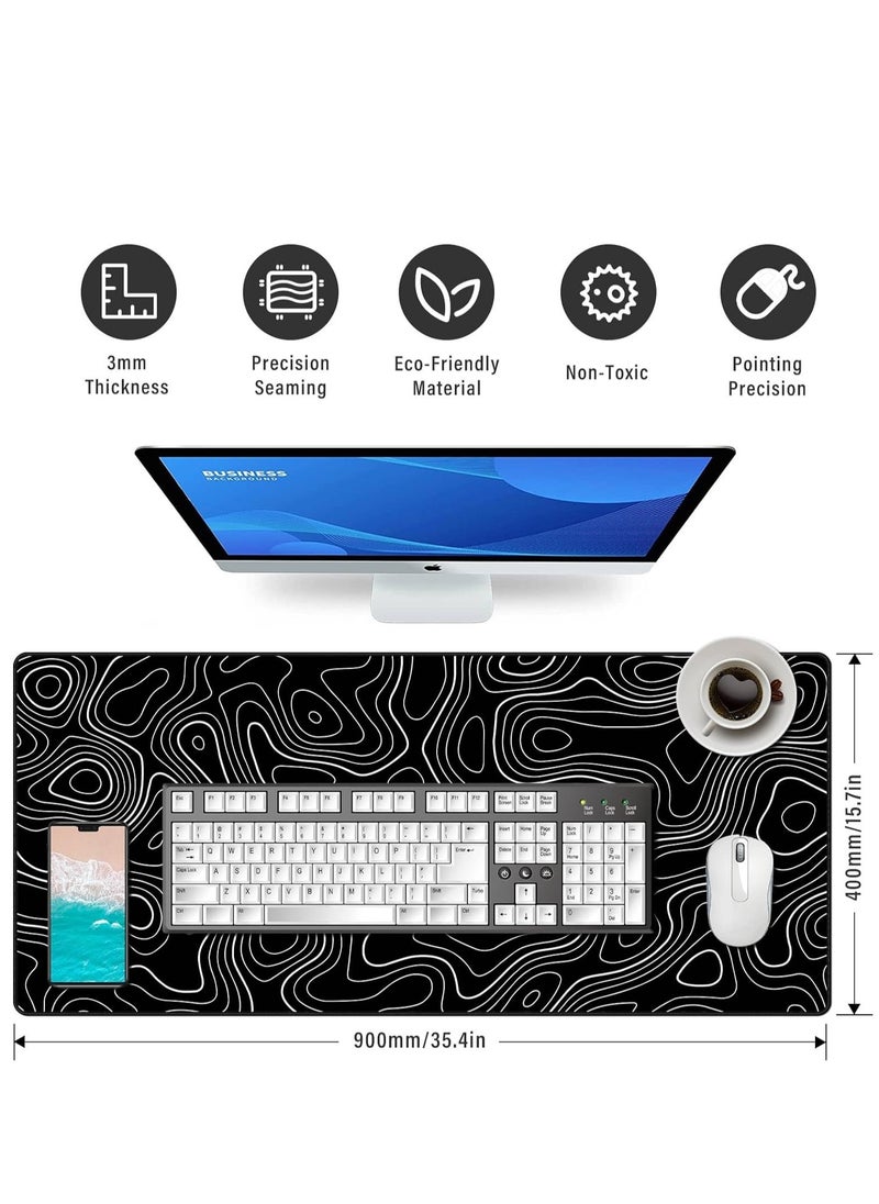 Gaming Mouse Pad XXL, 900 x 400MM Extended Large Mousepad,Big Computer Keyboard Desk Pad, Waterproof Mouse Mat with Stitched Edges and Non-Slip Base for Office Home Gaming (Black line)
