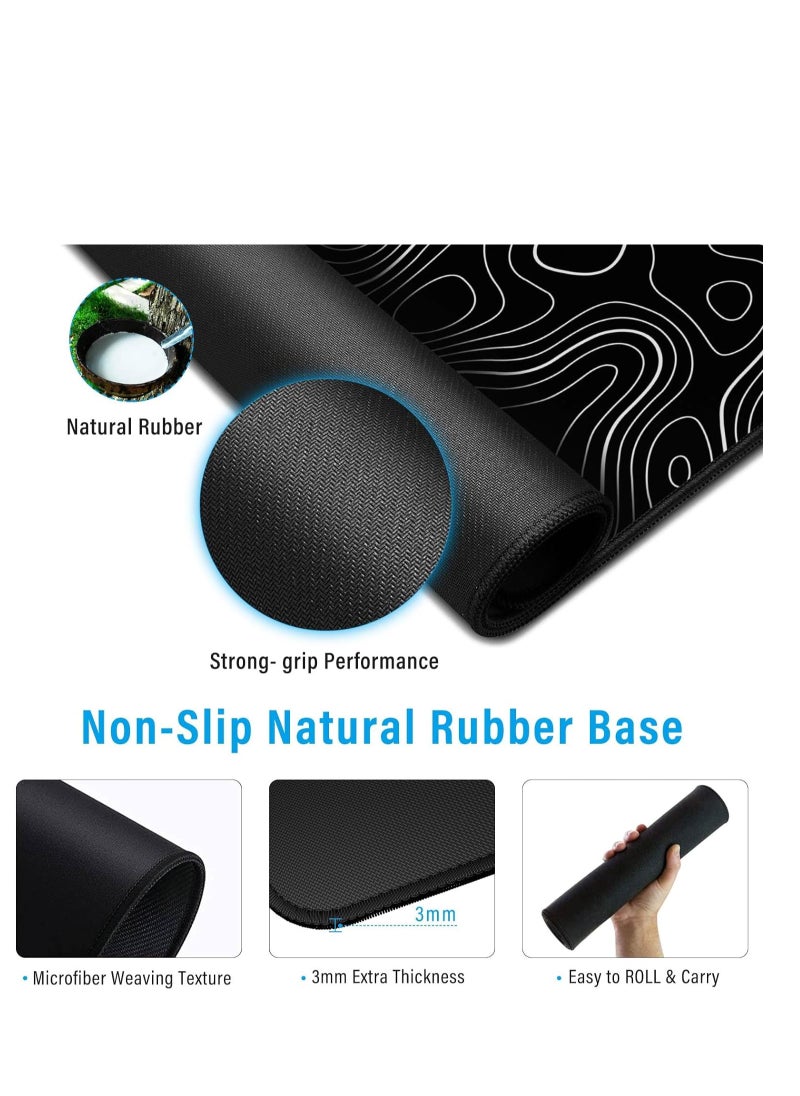 Gaming Mouse Pad XXL, 900 x 400MM Extended Large Mousepad,Big Computer Keyboard Desk Pad, Waterproof Mouse Mat with Stitched Edges and Non-Slip Base for Office Home Gaming (Black line)
