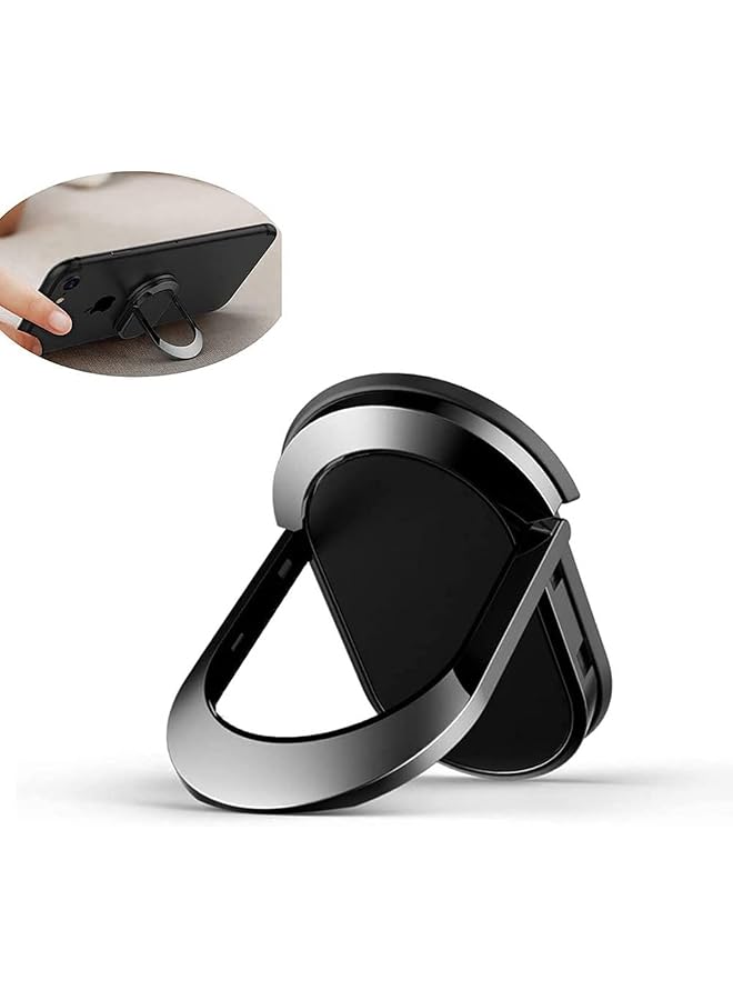 S-TOP Universal Cell Phone Ring Holder, 360° Rotating Finger Ring Kickstand, Foldable Metal Grip Stand for Smartphones, Black - Image 1