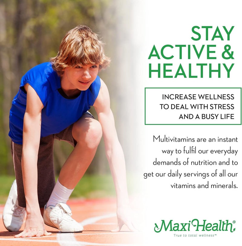 Maxi Health ماكسي هيلث متعدد الفيتامينات له  فيتامينات للأولاد من عمر 12 إلى 17  فيتامينات متميزة للرجال للطاقة وتعزيز المناعة للجسم والعقل  يحتوي على D3 والحديد والكالسيوم وإنزيمات هضمية 120 حبة - Image 4