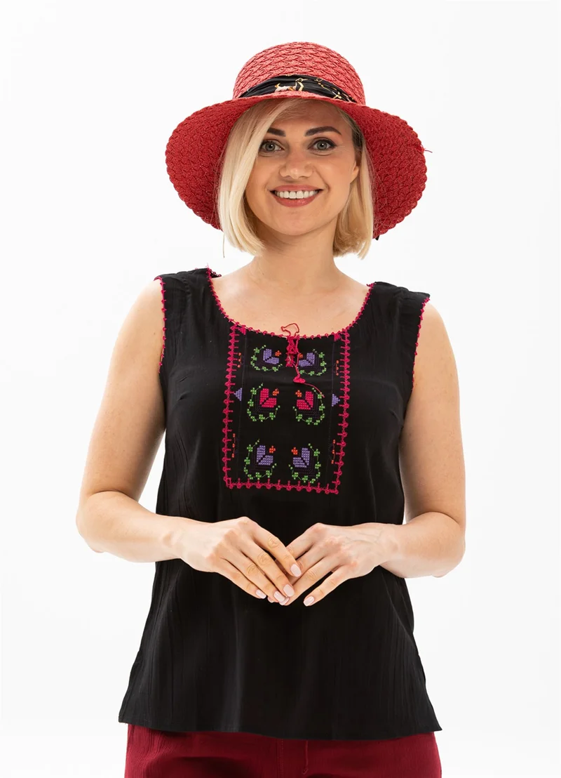Eliş Şile Bezi Sleeveless Sile Cloth Embroidered Singlet Black Syh