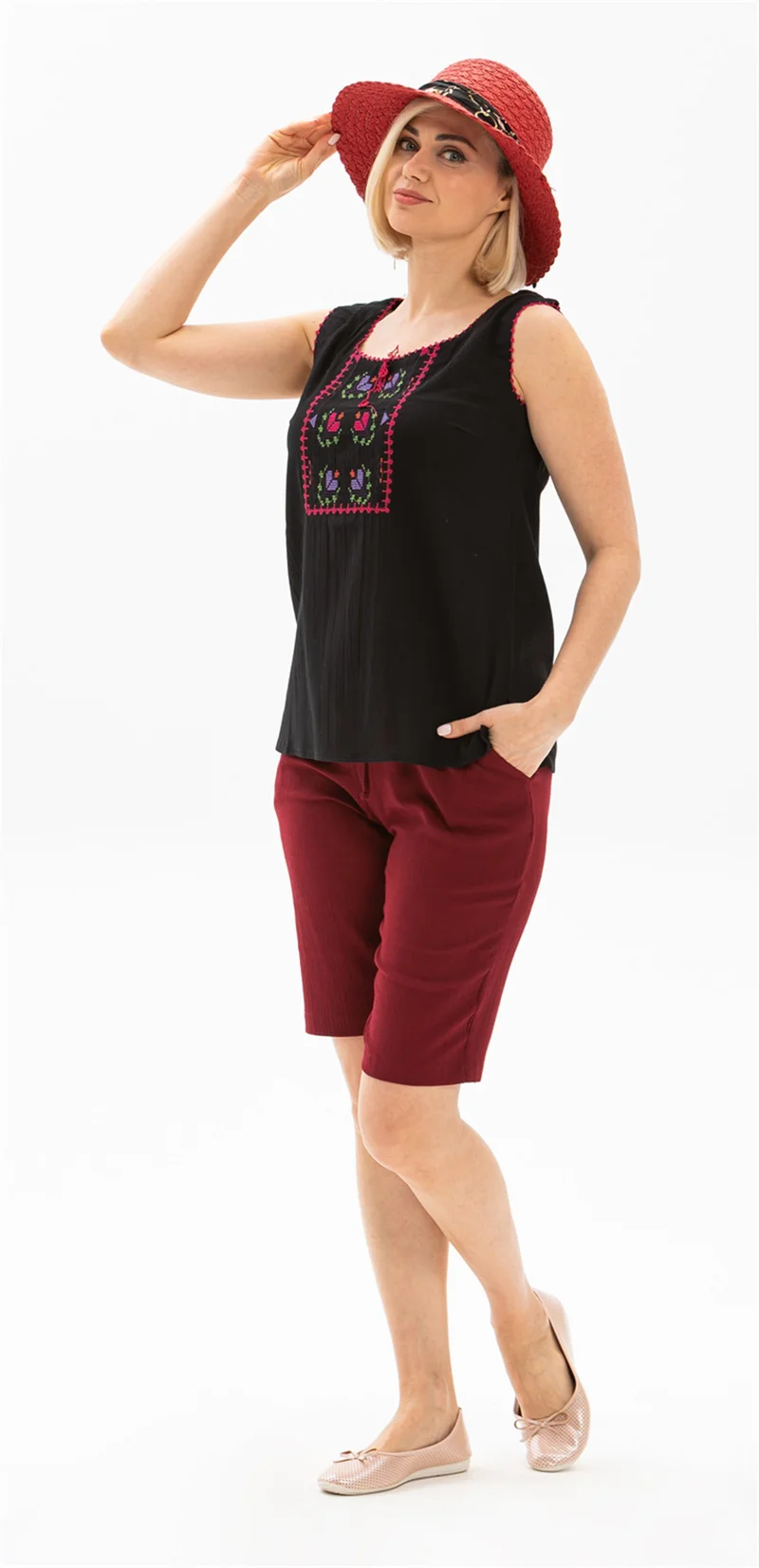 Eliş Şile Bezi Sleeveless Sile Cloth Embroidered Singlet Black Syh