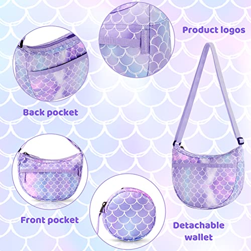 Choco Mocha Girls Purse, Kids Purse for Girls 4-6 6-8 8-10 10-12 Girl Pocketbooks Crossbody Purses with Matching Coin Wallet, Mermaid Purple - Image 3