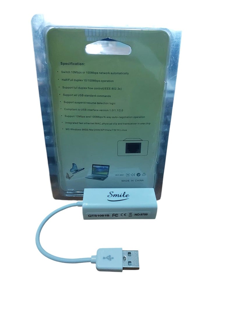 USB Ethernet Adapter- USB 2.0 To Ethernet RJ45 Internet Lan 10/100Mbps - USB 2.0 Network Converter Adapter Cable (White) - Image 5