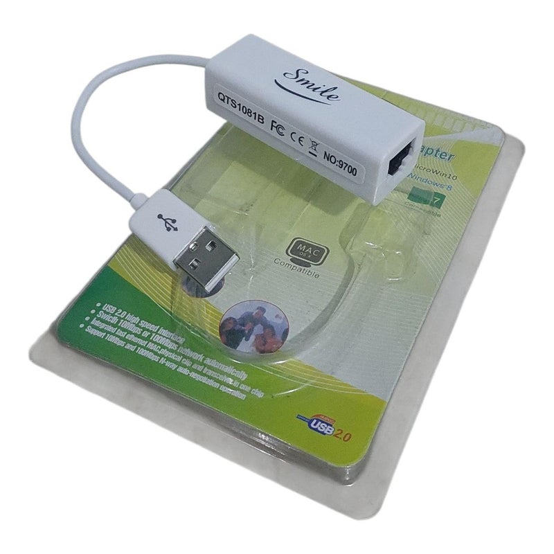 USB Ethernet Adapter- USB 2.0 To Ethernet RJ45 Internet Lan 10/100Mbps - USB 2.0 Network Converter Adapter Cable (White) - Image 4