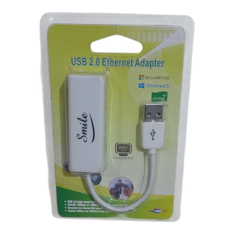USB Ethernet Adapter- USB 2.0 To Ethernet RJ45 Internet Lan 10/100Mbps - USB 2.0 Network Converter Adapter Cable (White) - Image 2