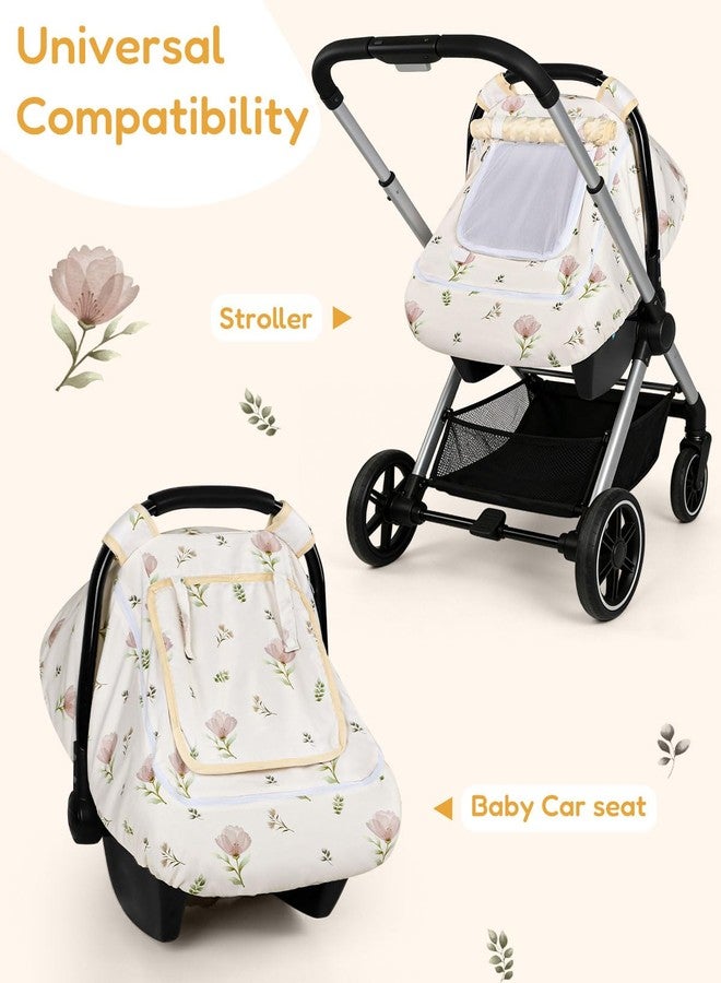 SWESEN Car Seat Cover Baby, Summer Carseat Covers Baby Girl, Easy Access carseat Canopy Snug Fit Baby Stroller, Dual-Layer Protection, Cooling Mesh & Roll-Up Sun Shade, Floral - Image 4