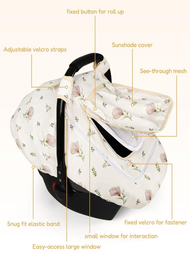 SWESEN Car Seat Cover Baby, Summer Carseat Covers Baby Girl, Easy Access carseat Canopy Snug Fit Baby Stroller, Dual-Layer Protection, Cooling Mesh & Roll-Up Sun Shade, Floral - Image 2