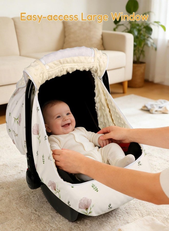 SWESEN Car Seat Cover Baby, Summer Carseat Covers Baby Girl, Easy Access carseat Canopy Snug Fit Baby Stroller, Dual-Layer Protection, Cooling Mesh & Roll-Up Sun Shade, Floral - Image 5