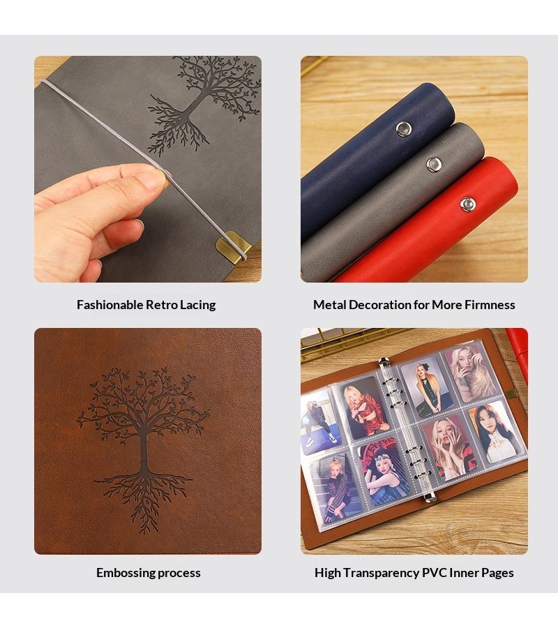 Retro Orange Faux Leather 15 Page A5 4 Grid 3x4 Inch Mini Card Collection Album For Kpop Photo Protection Travel Memories - Image 1