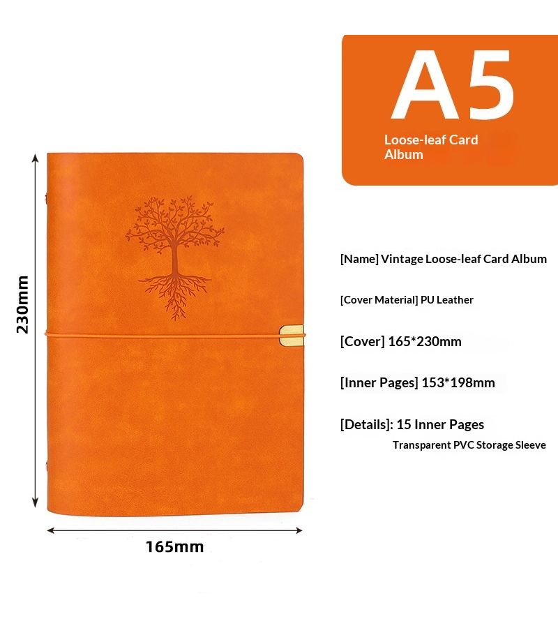 Retro Orange Faux Leather 15 Page A5 4 Grid 3x4 Inch Mini Card Collection Album For Kpop Photo Protection Travel Memories - Image 5